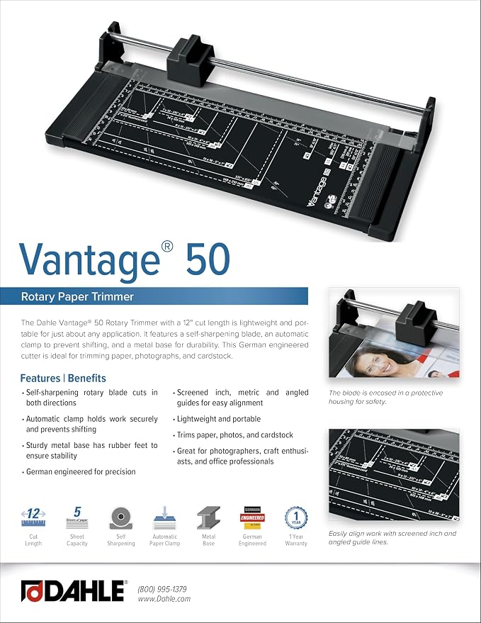 Dahle Vantage 50 Rotary Trimmer, 5 Sheet Capacity, Self-Sharpening, Automatic - Image 6
