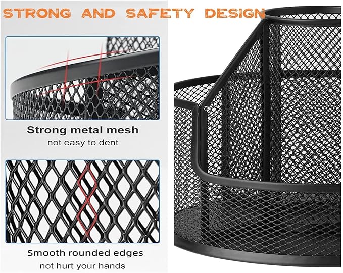 Pencil Holder, Rotating Desk Organizer, Metal Pen Organizer Mesh Pen Holder Office Desk Accessories Cute Office, School, Home,Art Suppliers (Black)-DeskLoop Office