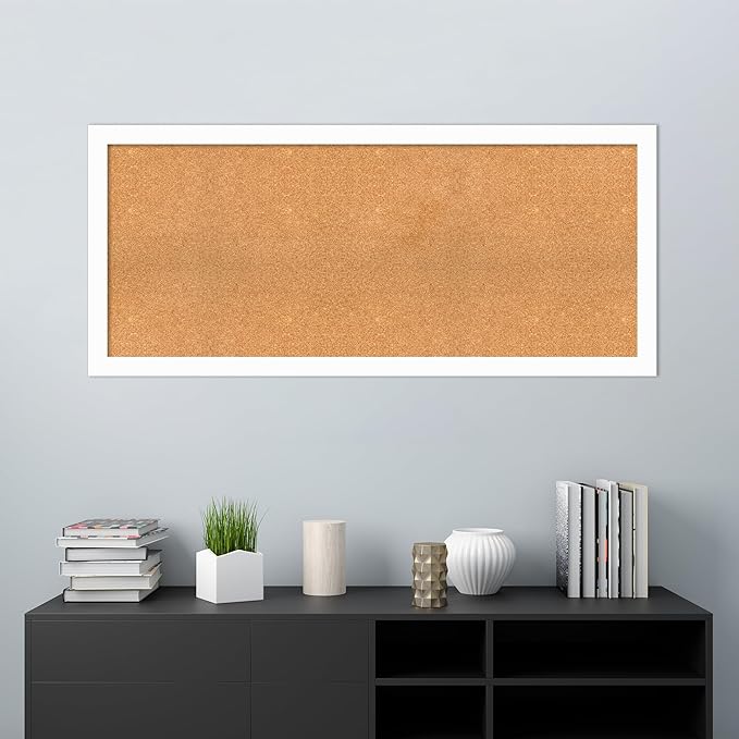 Amanti Art Natural Cork Board for Wall, 25x57 Vision Board with White Frame, Oversize Corkboard Office Decor for Home Organization, Casual Corkboard Pinboard to Display Items for Home Organization in-DeskLoop Office