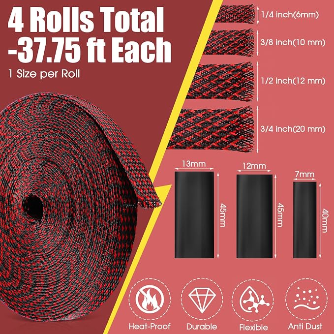 Tatuo 151 ft Expandable Braided Cable Sleeve Multi Size Braided Wire Sleeve - Image 2