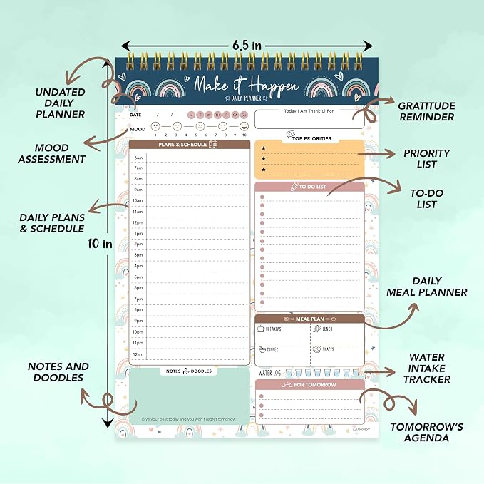 Decorably 52 Sheets Boho Rainbow Undated Daily Notepad - Image 3