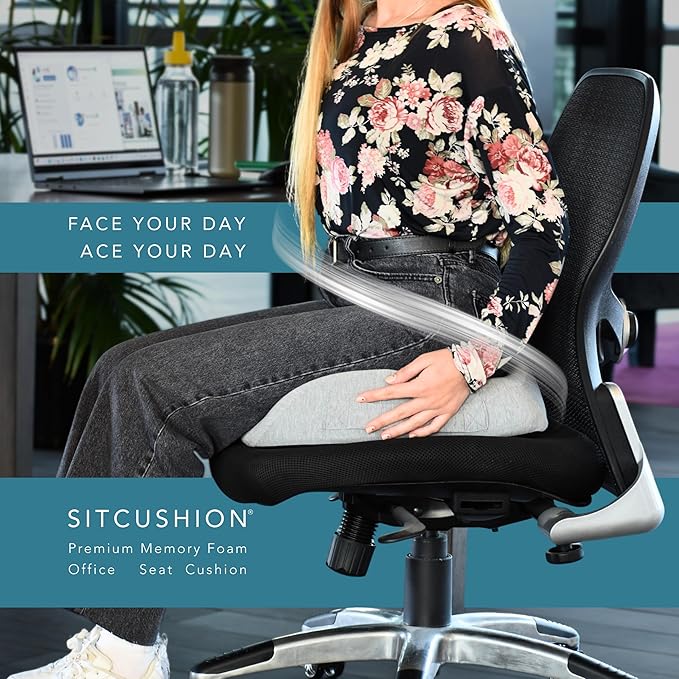 Pressure Relief Seat Cushion for Tailbone Pain – X Large Office Chair Cushion for Back Pain, Coccyx & Sciatica Pain Relief Pillow. Memory Foam Seat Cushions for Office Chairs. Extra Cover (Black)-DeskLoop Office
