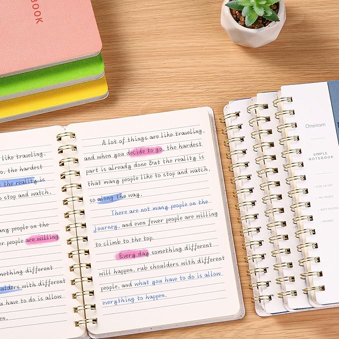 Lined Spiral Notebook College Ruled A5 Journal Book for Note Taking, 160 Pages Writing Journal for Office and Home School Supplies 5.75x8.125 inch (3pack-Pink/NavyBlue/Black)