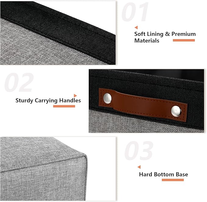 DULLEMELO Fabric Storage Bins - Decorative Large Baskets for Home Shelves & Bedroom, Canvas Toy Organizers (Black & Gray)-DeskLoop Office