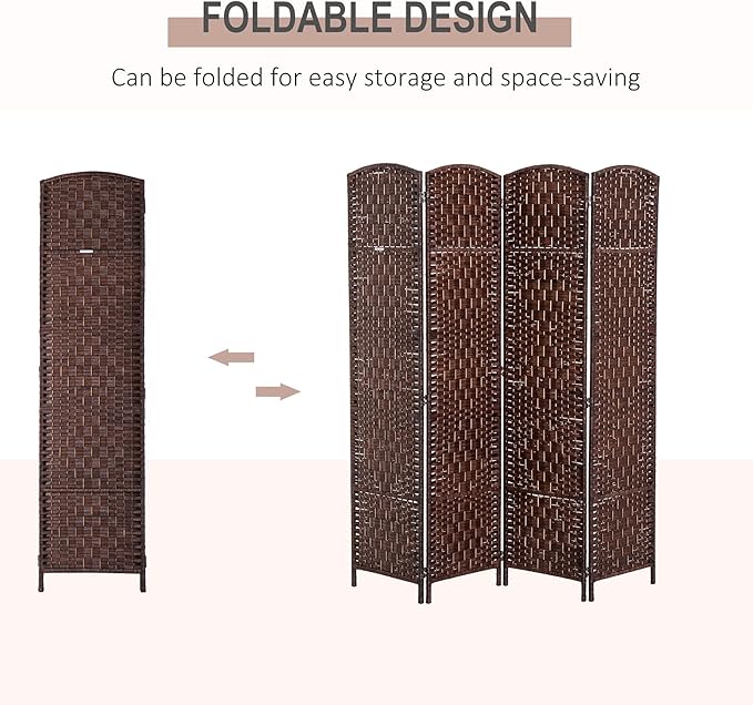 NicBex Room Divider 4 Panel Room Dividers with Woven Rattan Design Partition Room Dividers and Folding Privacy Screens 6 FT Wall Divider for Office, Room Separation,70.75"W x 0.75"D x 70.75"H, Brown-DeskLoop Office