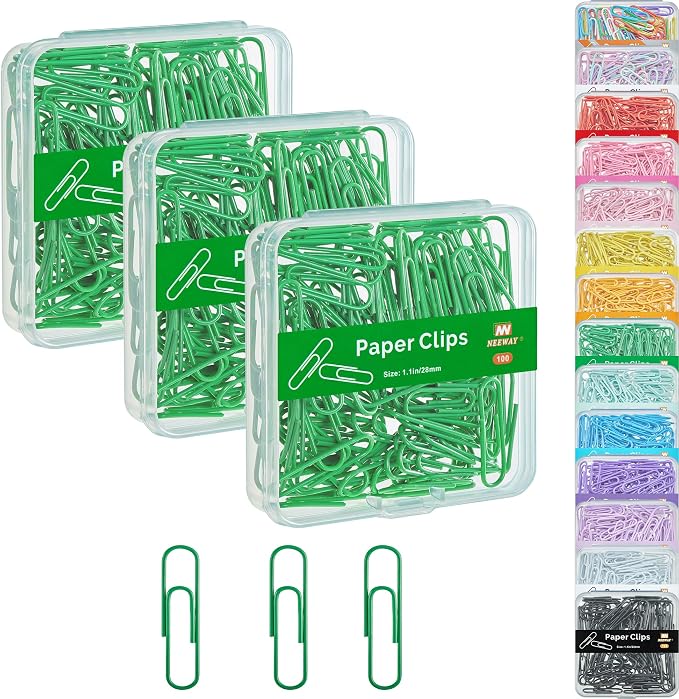 NEEWAY Small Paper Clips, 1.1 Inch Vinly Coated Colored Paperclips, 3 Pack of by NEEWAY