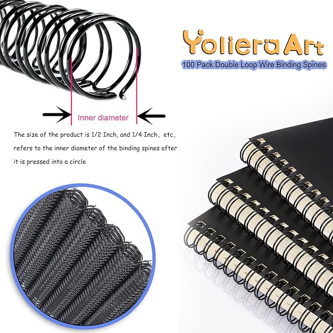 3:1 Pitch Double Loop Binding Wires, YolieraArt 100 Pack Spiral Spine Bindings, 9/16 Inch Wire Twin Binding for Book Binder Machine,Students and Coworkers (120 Sheet Capacity, 100P, Blue)-DeskLoop Office
