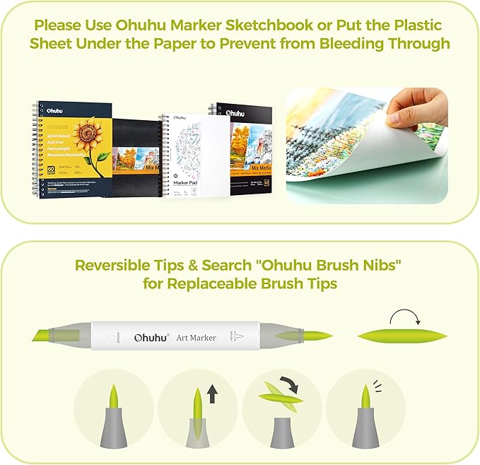 Ohuhu Alcohol Markers Brush Tip -Double Tipped Art Marker Set for Artist Adults Coloring Illustration - 120 Colors- Brush & Chisel Dual Tips- Honolulu of Ohuhu Markers- Refillable Alcohol-based Ink-DeskLoop Office