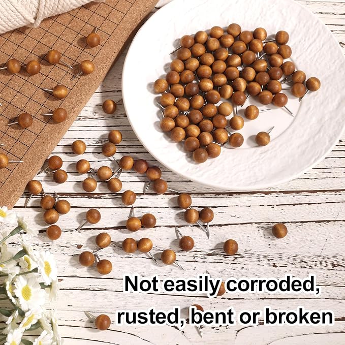 SAVITA 120pcs Wooden Push Pins, Wood Push Pins Round Head Thumb Tacks - Image 4