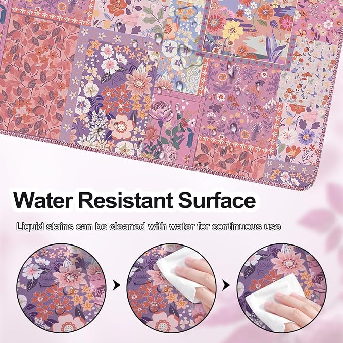 iCasso Floral Desk Pad Mat, Large Mouse Pad, Desk Matt - Image 5