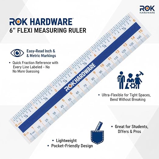 Rok Hardware Measuring Plastic Flexi 6" Easy Read 15 cm English Metric 150 mm - Image 3