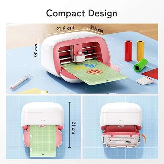 S501 Vinyl Cutter Machine with Built-in Storage, Die Cutting Machine of Multi Material Vinyl, HTV, Cardstock, Paper, Includes Cutting Mat, Black Pen, Weeding Tool, Pink-DeskLoop Office