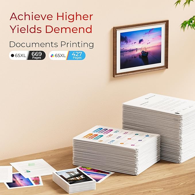 65XL Ink Cartridge Black/Color Combo Pack Replacement for HP 65XL High Yield Works with HP DeskJet 3752 3755 3700 3772 2655 2652 2622 Envy 5010 5012 5055 5052 AMP 100 Printer,Black, Tri-Color, 2-Pack-DeskLoop Office