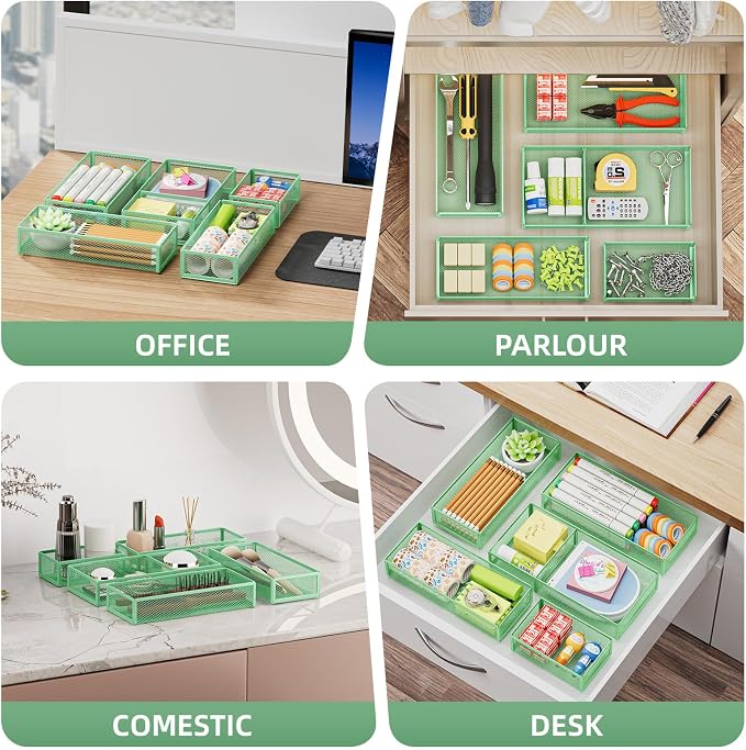 Marbrasse 5 Pack Desk Drawer Organizer Set, Mesh Drawer Storage Trays - Image 3