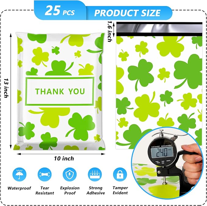 St Patrick's Day Poly Mailer 10x13 Inch 25 Pcs, Waterproof and Tear-Resistant - Image 2