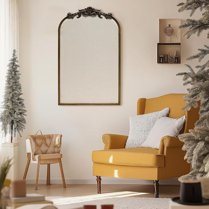 Arch Fabric Pinboard, Antique Gold Bulletin Boards 19"x31", Vintage Cork Board with Ornate Iron Frame for Wall Unique Display, Organization and Decor Options-DeskLoop Office