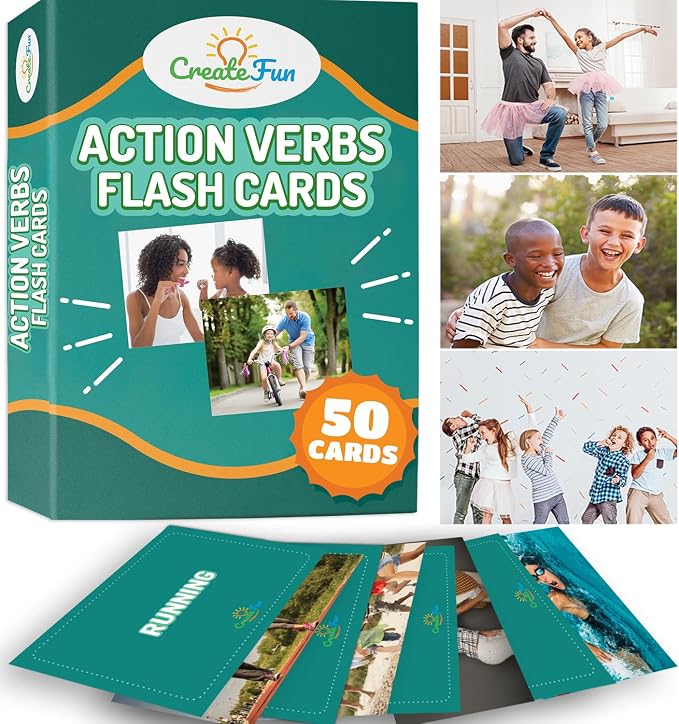 50 Action Verbs Flash Cards by CreateFun