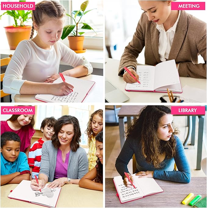 feela 5 Pack Notebooks Journals Bulk, Hardcover Notebook Classic Ruled Lined Journals with Pen Holder for Women Girls School Business Supplies, with 5 Black Pens, 120 GSM, 5.1”x8.3”, A5, Berry-DeskLoop Office