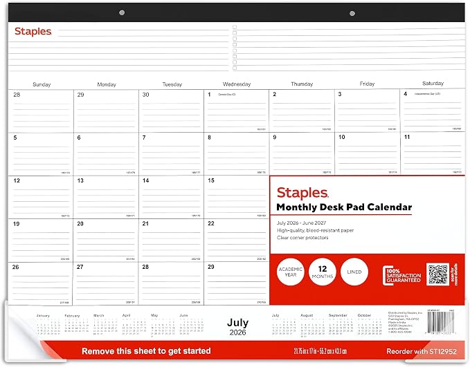 2026-2027 Staples 21.75" x 17" Academic Monthly Desk Pad Calendar by Staples