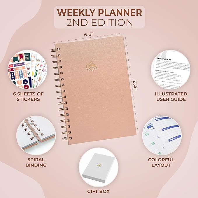 Clever Fox Planner 2nd Edition Spiral – Colorful Weekly & Monthly Goal Planner, Time Management & Productivity Organizer, Undated (Rose Gold)-DeskLoop Office