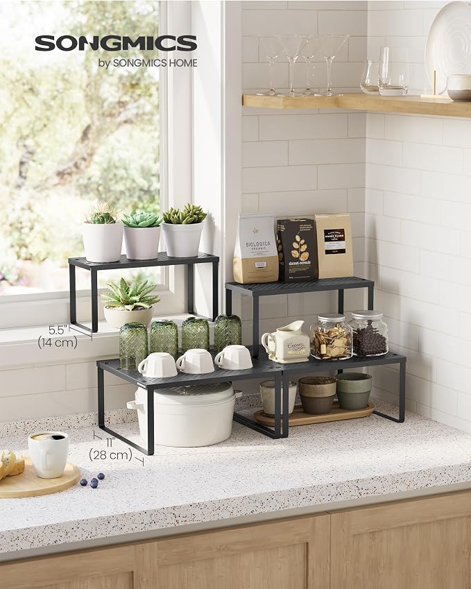 SONGMICS Spice Racks, Countertop Organizers, Shelf Risers, Expandable, Ink - Image 2