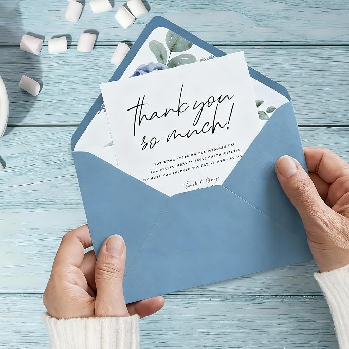 50Pcs 5x7 Inch Invitation Envelopes Set, 150GSM Dusty Blue V-Flap Greeting Card - Image 3