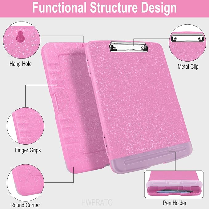 HWPRATO Glitter Clipboard with Storage, Clip Boards 8.5x11 with Pen Holder - Image 4