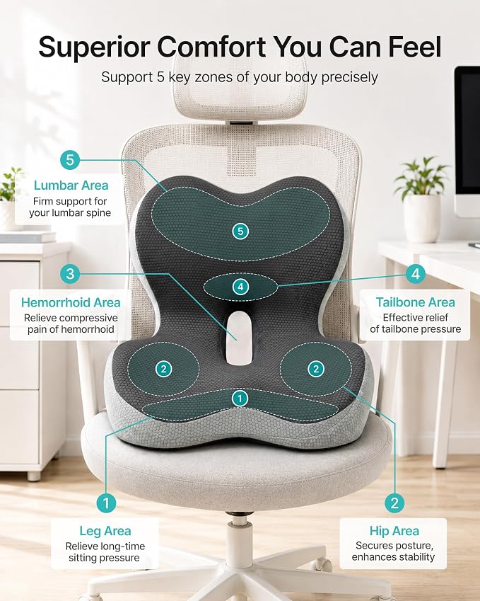PEGZONE Seat Cushion & Ergonomic Lumbar Support Pillow Memory Foam Cushion - Image 7