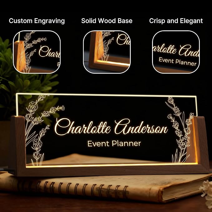 Custom Light Up Name Plate for Desk, Personalized LED Acrylic Name Sign - Image 3