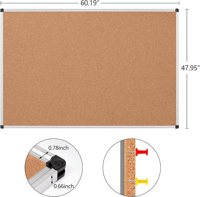 Large Cork Bulletin Board 60" X 48", Wall Mounted Notice Pin Board - Image 5