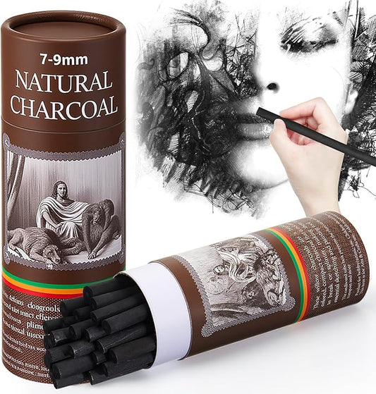 Gueevin 25 Pcs Willow Charcoal Sticks, Willow Charcoal, Artists, Beginners, Students, Perfect for Sketching, Drawing, Shading, and Fine Art (7-9mm)-DeskLoop Office