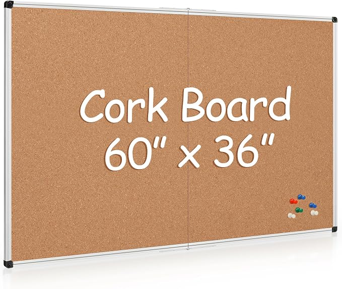 Extra Large Cork Bulletin Board 60" X 36", Foldable Notice Pin Board by Justdowhatyouwanttodo