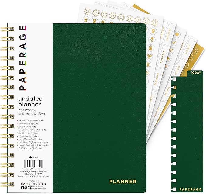 PAPERAGE Undated 12 Month Weekly & Monthly Planner by PAPERAGE