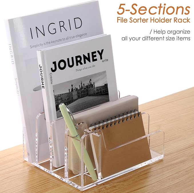 SANRUI Acrylic Mail Organizer, 5 Compartments File Holder - Image 5