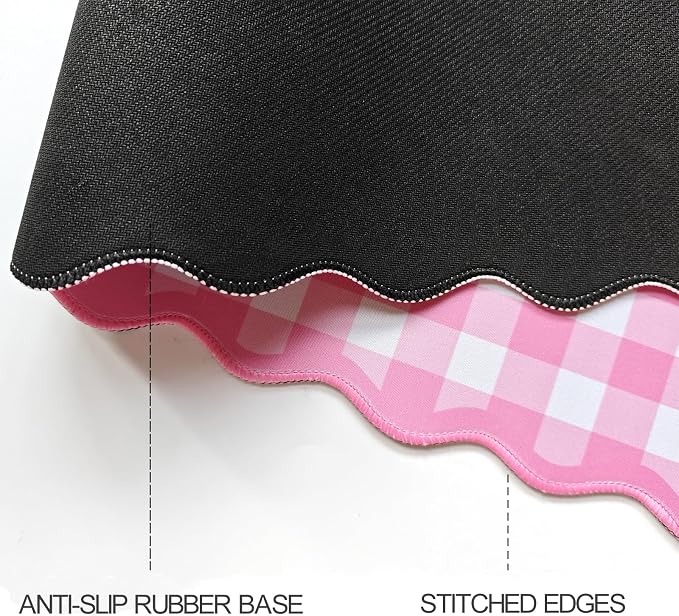 Scalloped‌ Pink Checkered Gingham Desk Mat Cute Pastel Large Mouse Pad Kawaii - Image 5