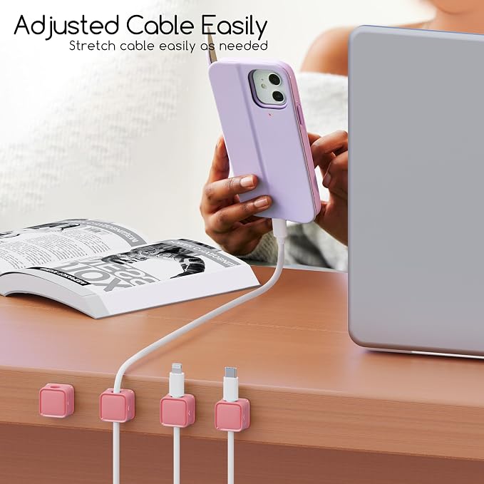 Magnetic Cord Organizer Holder, 6 Pack Desk Cable Clips Management, Hide Phone - Image 3