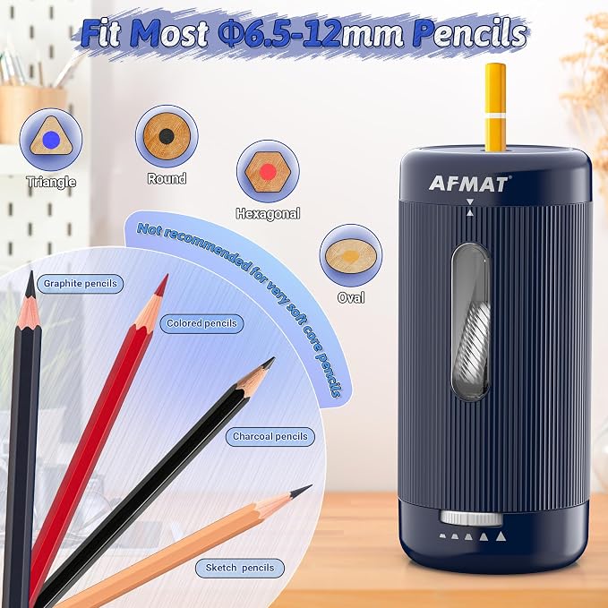 AFMAT Electric Pencil Sharpener, Auto in & Out, 5 Nibs, 7K+ Uses, Fully - Image 3