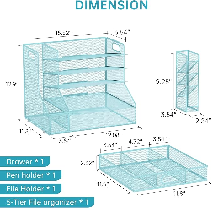 SUPEASY Desk Organizer with File Holder, 5-Tier Mesh Paper Letter Tray - Image 6