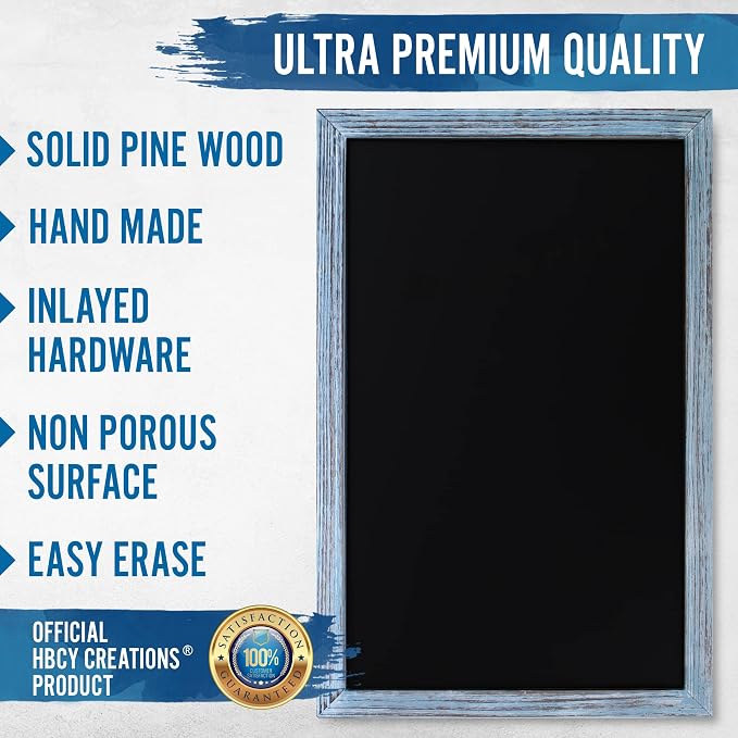 HBCY Creations 11" x 17" Rustic Blue Solid Wood Frame Wall Chalkboard, Magnetic - Image 4