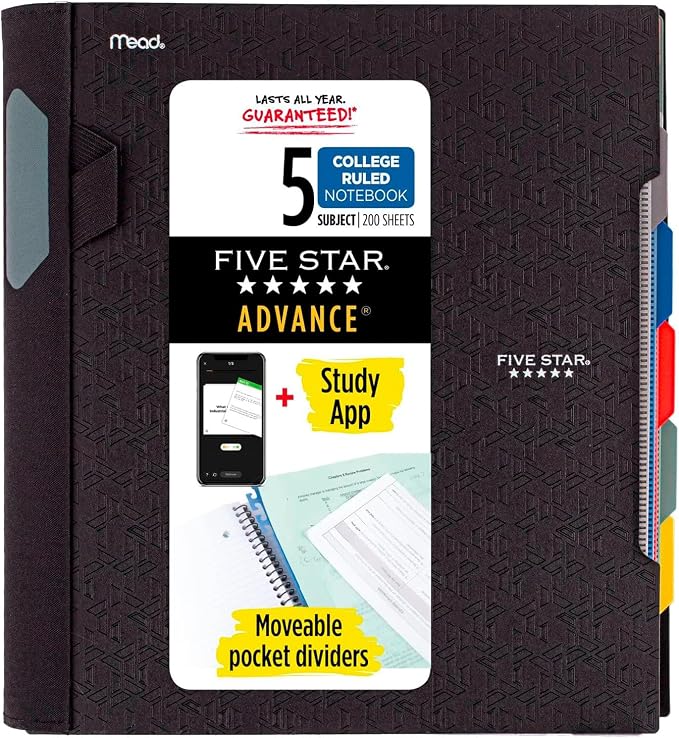 Five Star Advance Spiral Notebook + Study App, 5 Subject, College Ruled Paper by FiveStar