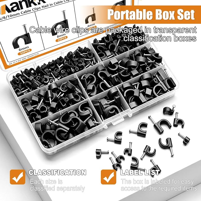 mankk 200PCS Cable Clips Nail in Cable Clips Black Wire Clips 4/6/8/10mm Round - Image 4