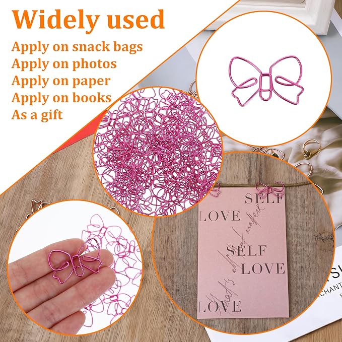 100PCS Pink Paper Clips, Ymapinc Cute Bow Small Paperclips, Fancy Metal - Image 7