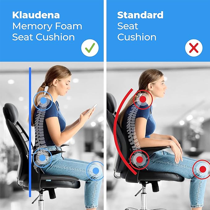 Klaudena | Office Chair Cushion for Tailbone Pain & Pressure Relief | Seat Cushion for Long Sitting Hours | Coccyx Lower Back Support | Memory Foam Cushions for Hip & Sciatica | Ergonomic Butt Pillow-DeskLoop Office