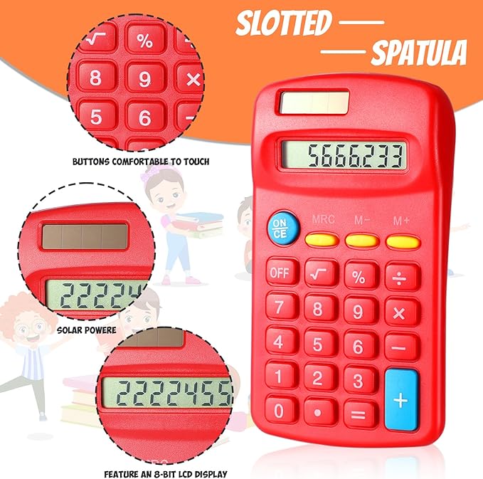 24 Pieces Basic Calculators for Students Small Pocket Size 8 Digit Display Mini Calculators Dual Powered Handheld for School Desktop Home(Red)-DeskLoop Office