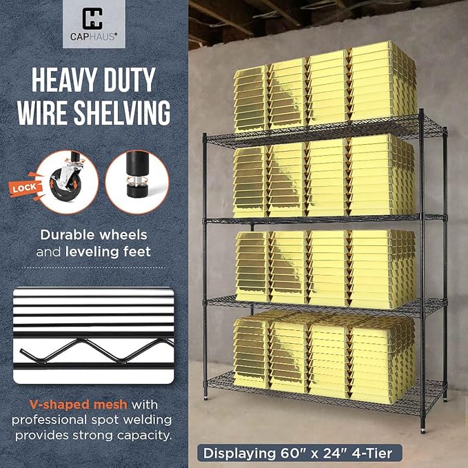 CAPHAUS NSF Commercial Grade Wire Shelving w/Wheels, Leveling Feet & Liners - Image 5