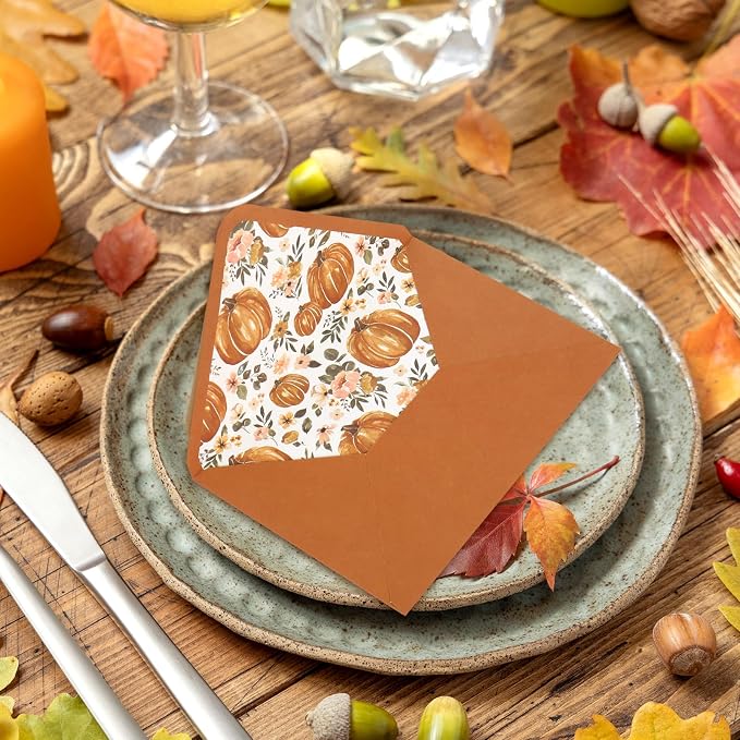 Whaline 50 Pcs Fall Envelopes Autumn Floral Pumpkin Invitation Envelope - Image 5