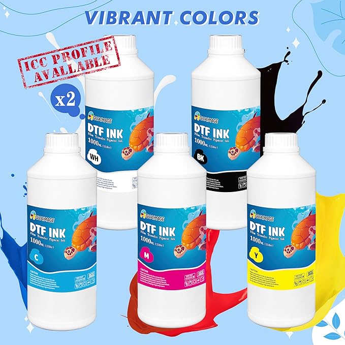 Premium DTF Ink 6000 ml, DTF Transfer Ink for PET Film, Refill Ink for printheads ET-8550, XP-15000, XP600, I3200, L1800, Direct to Film Heat Transfer Printing, 1000ml x 6 (2W+BKCMY)-DeskLoop Office