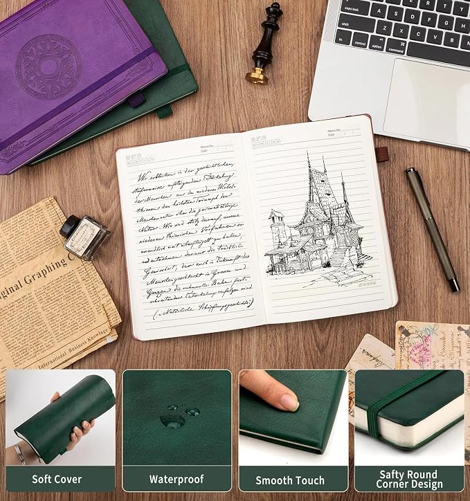Lined Journal Notebook, A5 Leather Vintage Journals - Image 4