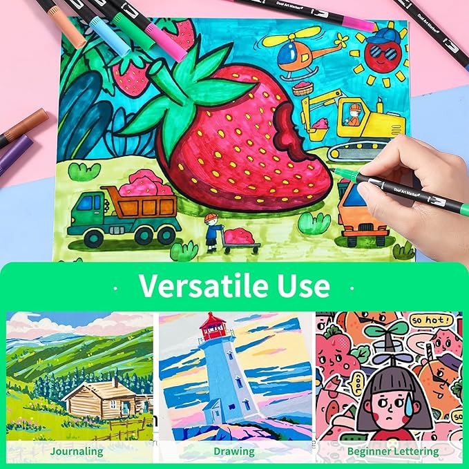 Double Brush Marker Pens, 144 Colors Art Markers Set with Fine Tip and Brush Tip for Kids Adult Coloring Book Hand Lettering Calligraphy Drawing Art Supplies Kit-DeskLoop Office