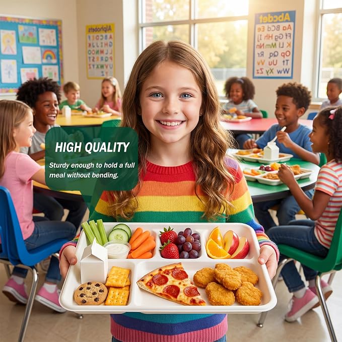 Tinybee 100% Compostable 5 Compartment Paper Plates 12.5 * 8.6 Inch Large Heavy - Image 5